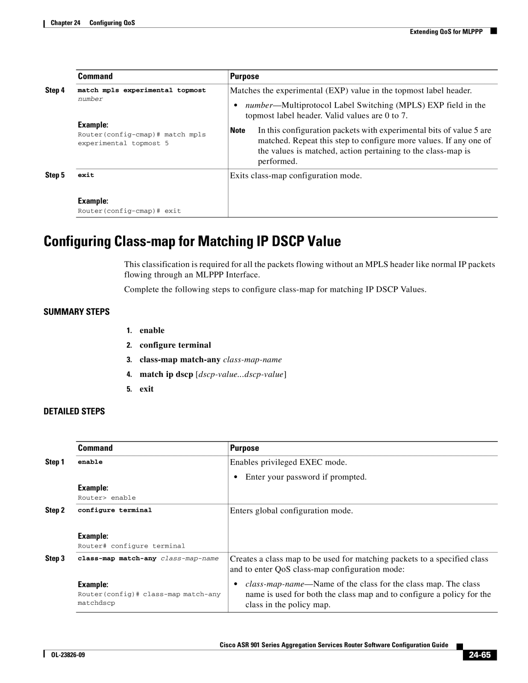 Cisco Systems A9014CFD Configuring Class-map for Matching IP Dscp Value, Match ip dscp dscp-value...dscp-value, 24-65 