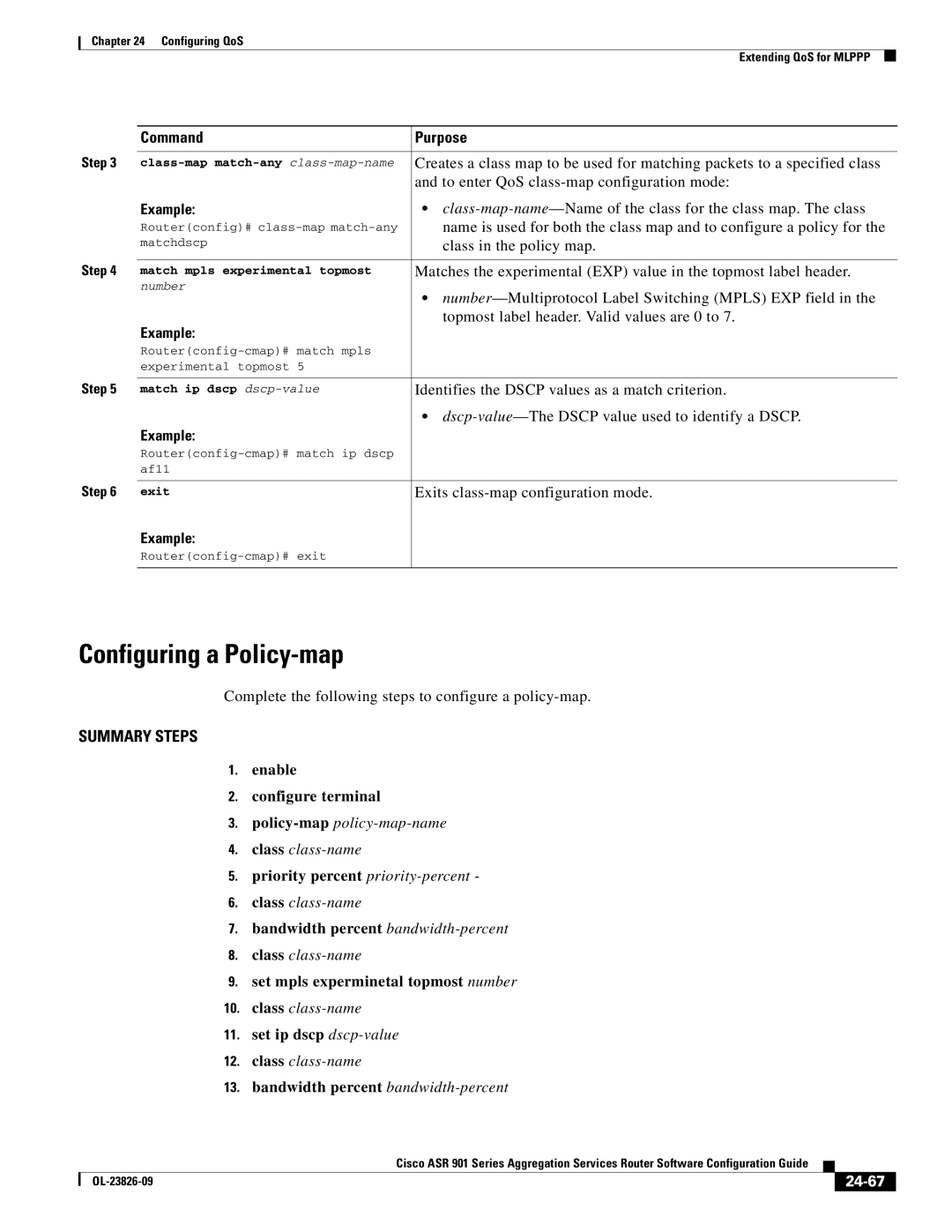 Cisco Systems A9014CFD manual Configuring a Policy-map, 24-67 