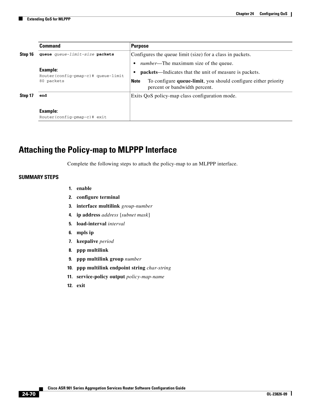 Cisco Systems A9014CFD manual Attaching the Policy-map to Mlppp Interface, Ip address address subnet mask, 24-70 