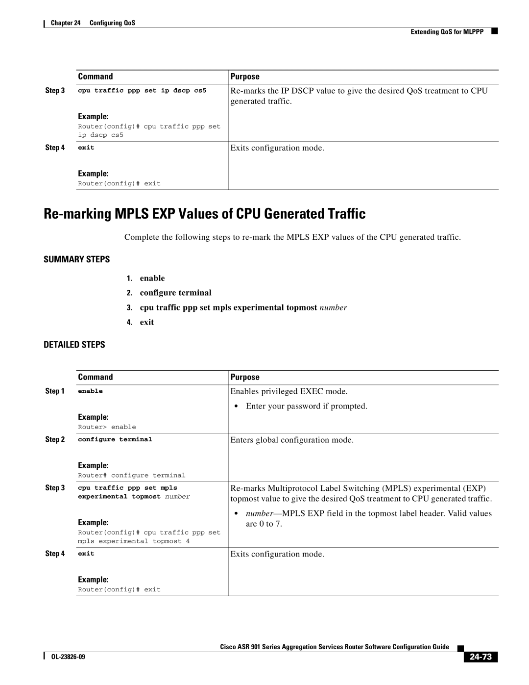 Cisco Systems A9014CFD manual Re-marking Mpls EXP Values of CPU Generated Traffic, Generated traffic, Are 0 to, 24-73 