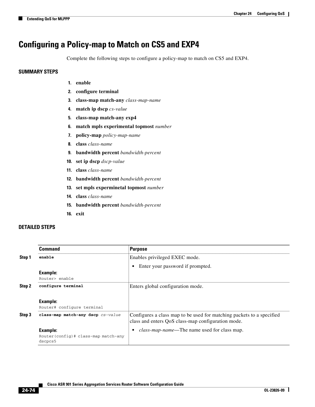 Cisco Systems A9014CFD manual Configuring a Policy-map to Match on CS5 and EXP4, Class-map-name-The name used for class map 