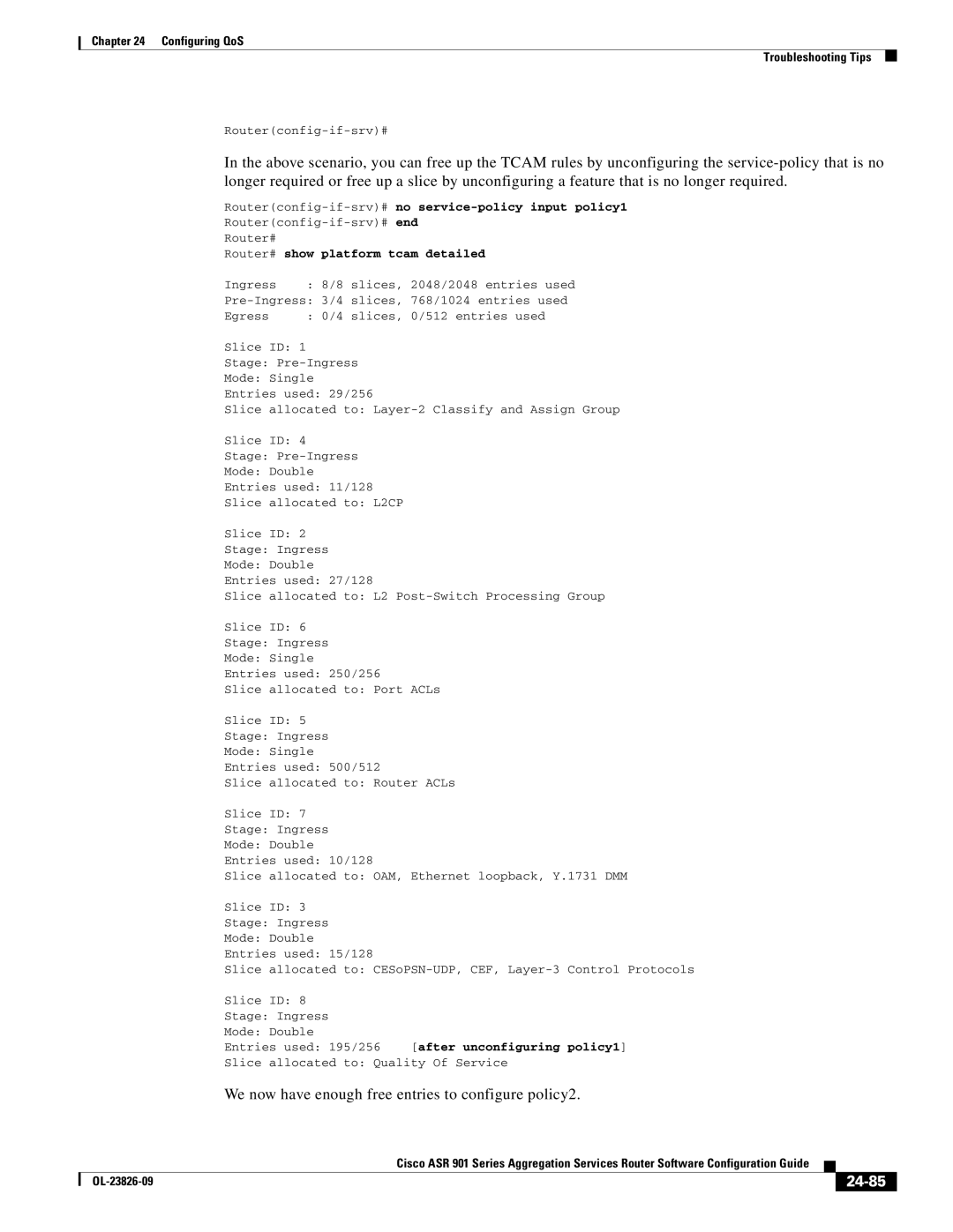 Cisco Systems A9014CFD manual We now have enough free entries to configure policy2, 24-85 