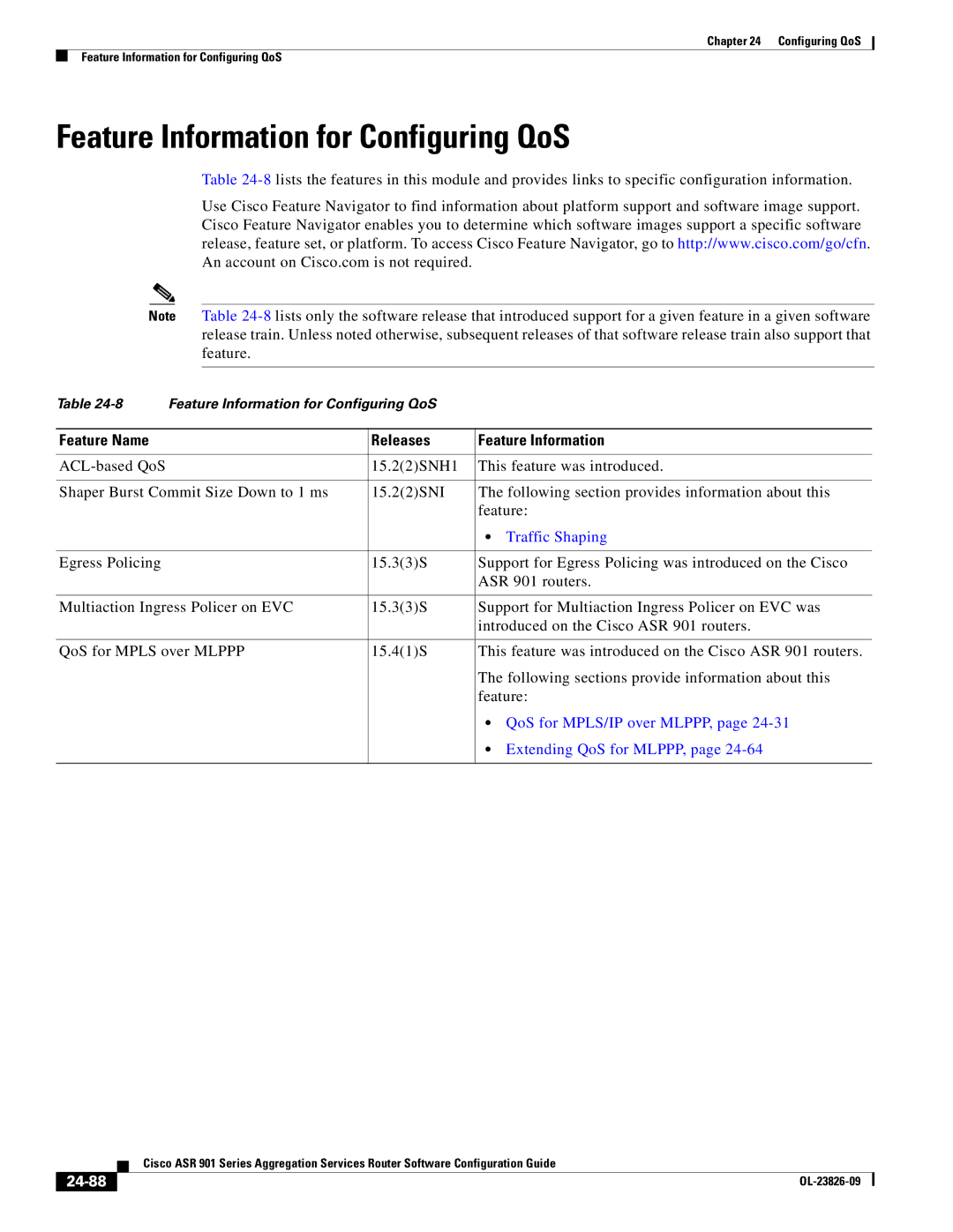 Cisco Systems A9014CFD manual Feature Information for Configuring QoS, 24-88 