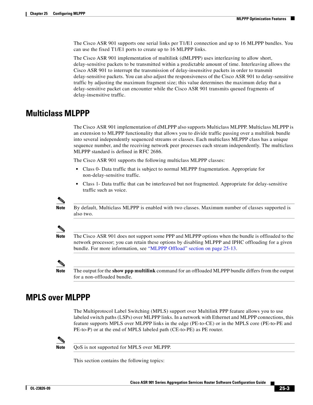 Cisco Systems A9014CFD manual Multiclass Mlppp, Mpls over Mlppp, 25-3 