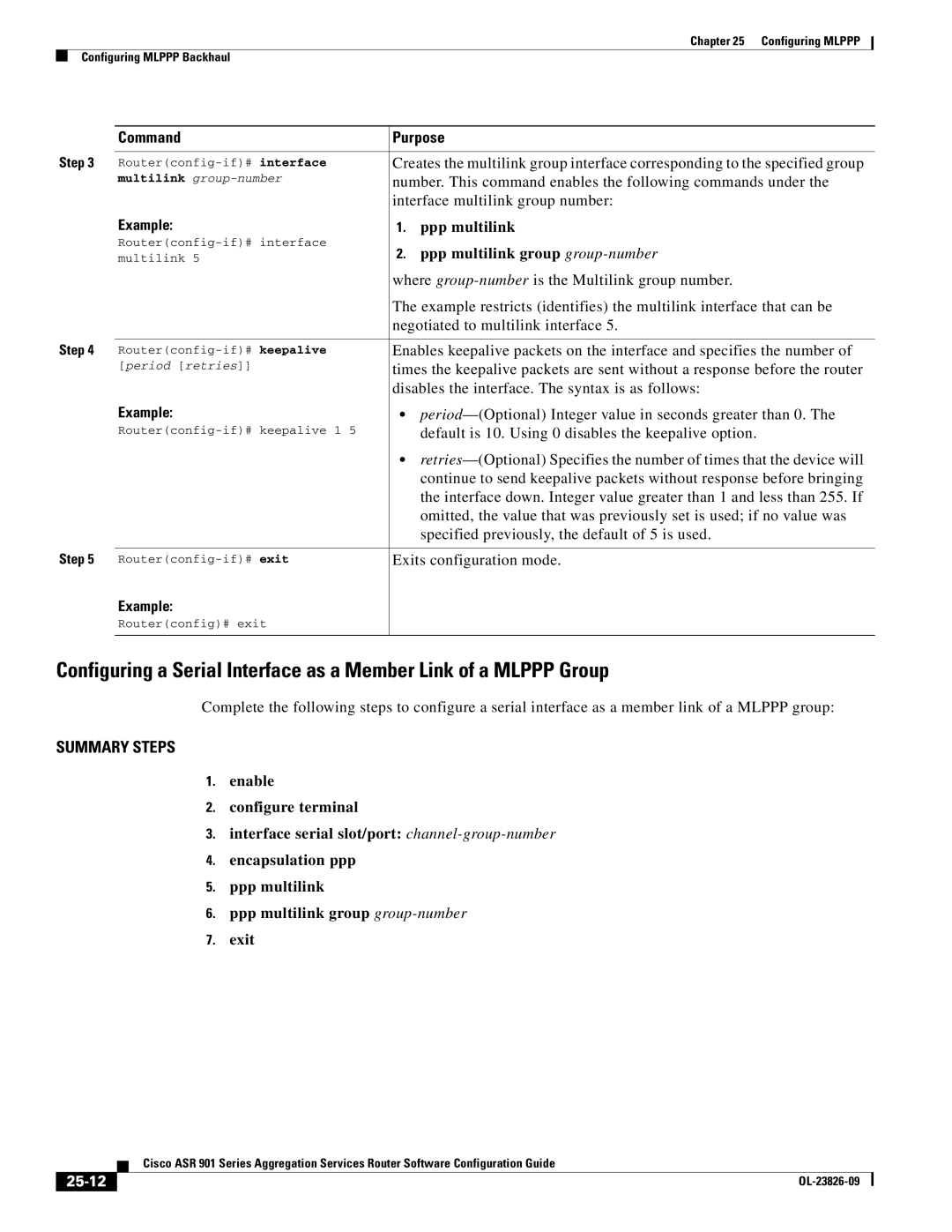 Cisco Systems A9014CFD manual Ppp multilink group group-number, 25-12 