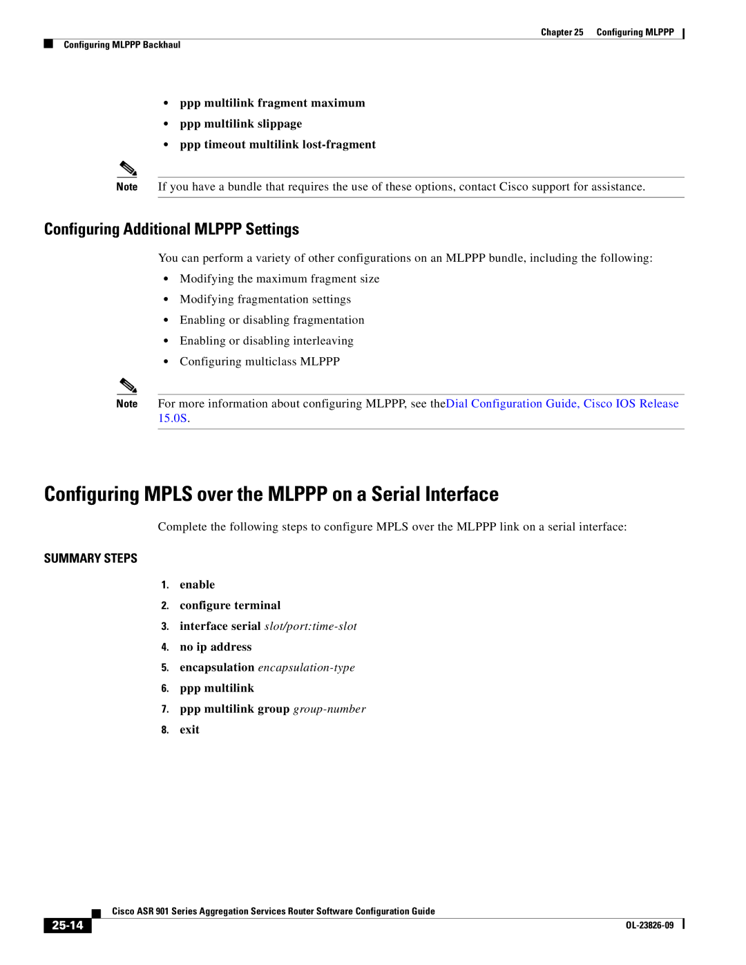 Cisco Systems A9014CFD Configuring Mpls over the Mlppp on a Serial Interface, Configuring Additional Mlppp Settings, 25-14 