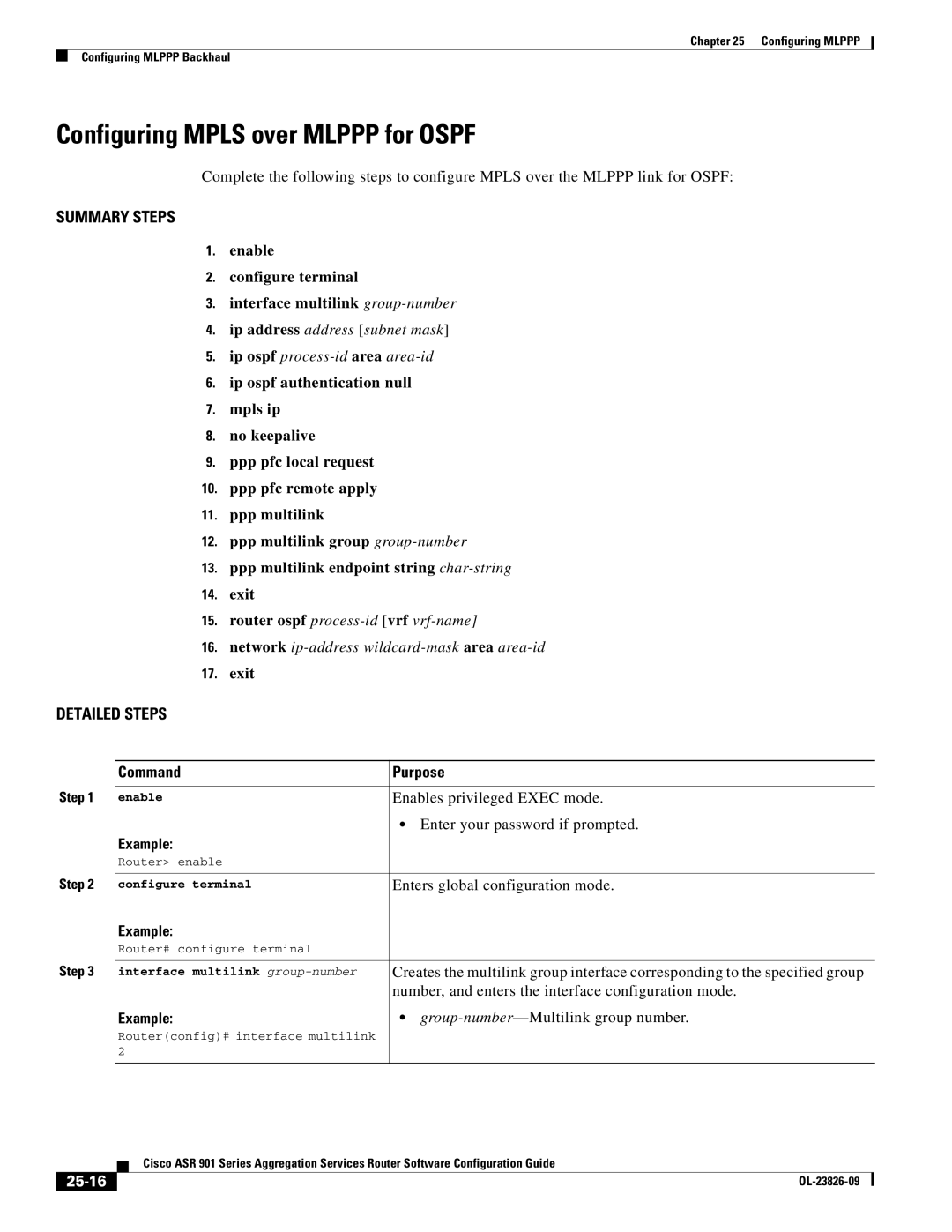 Cisco Systems A9014CFD Configuring Mpls over Mlppp for Ospf, Number, and enters the interface configuration mode, 25-16 
