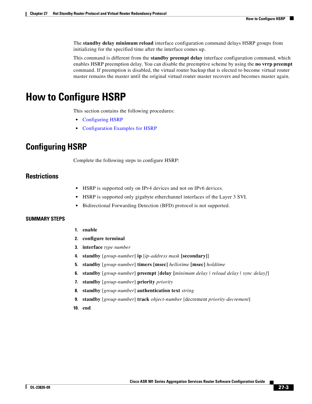 Cisco Systems A9014CFD manual How to Configure Hsrp, Configuring Hsrp, Complete the following steps to configure Hsrp, 27-3 