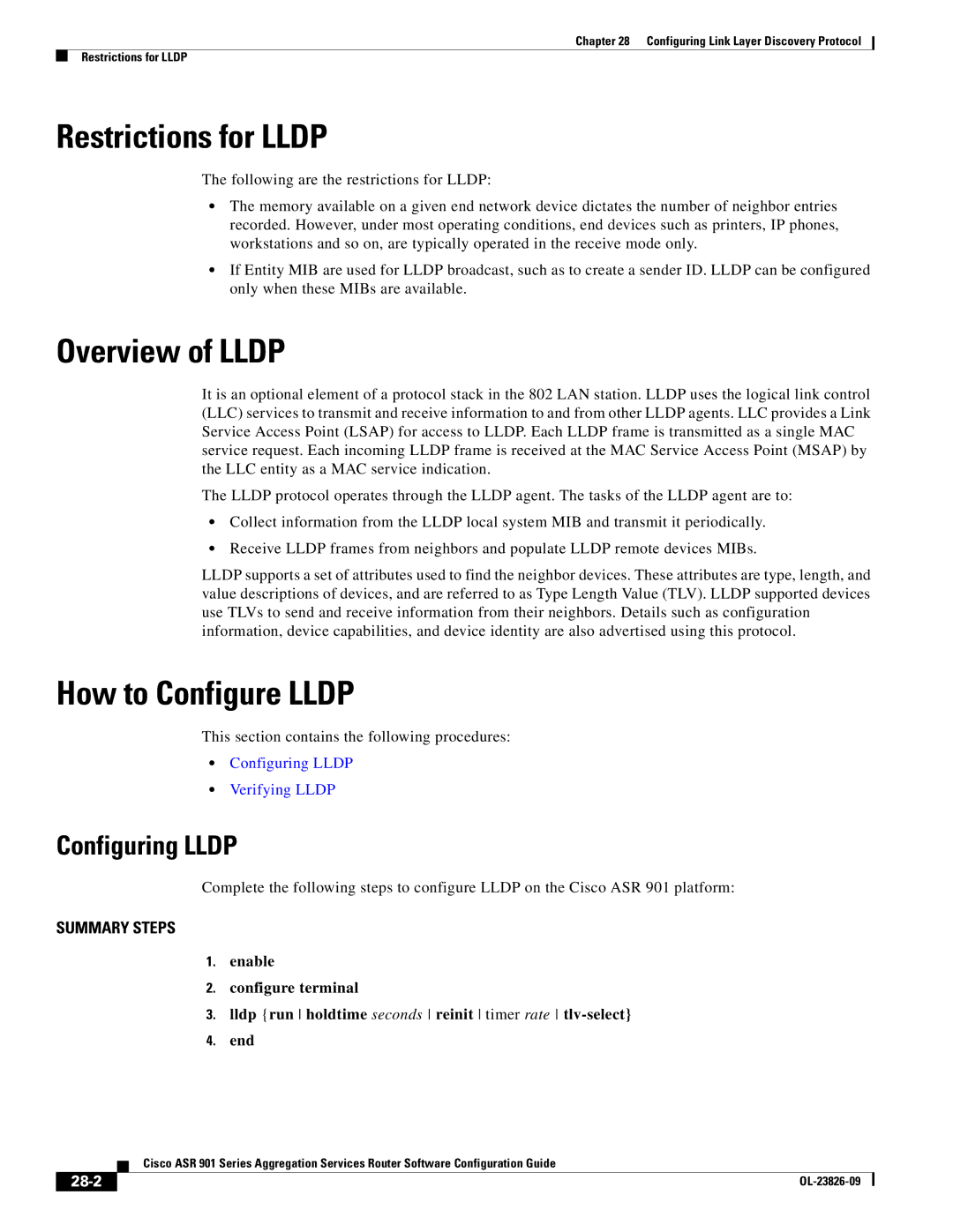 Cisco Systems A9014CFD manual Restrictions for Lldp, Overview of Lldp, How to Configure Lldp, Configuring Lldp, 28-2 