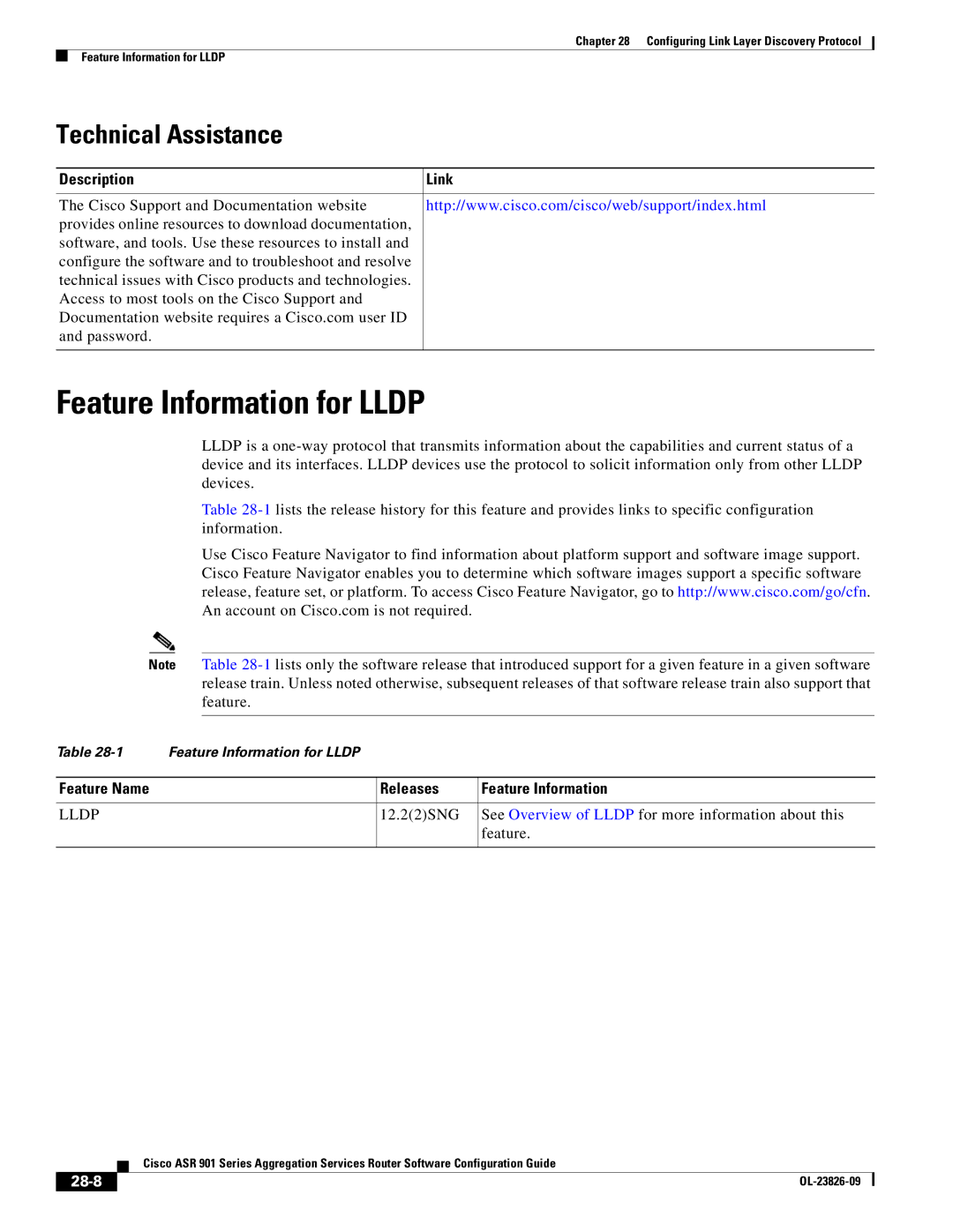 Cisco Systems A9014CFD manual Feature Information for Lldp, 28-8 