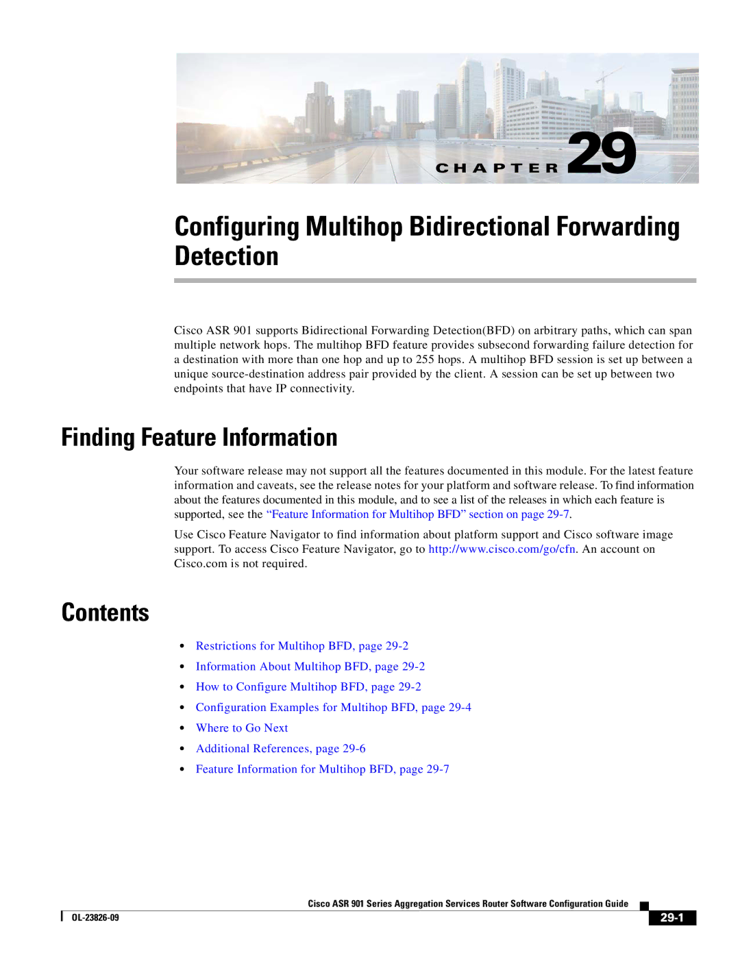 Cisco Systems A9014CFD manual Configuring Multihop Bidirectional Forwarding Detection, 29-1 