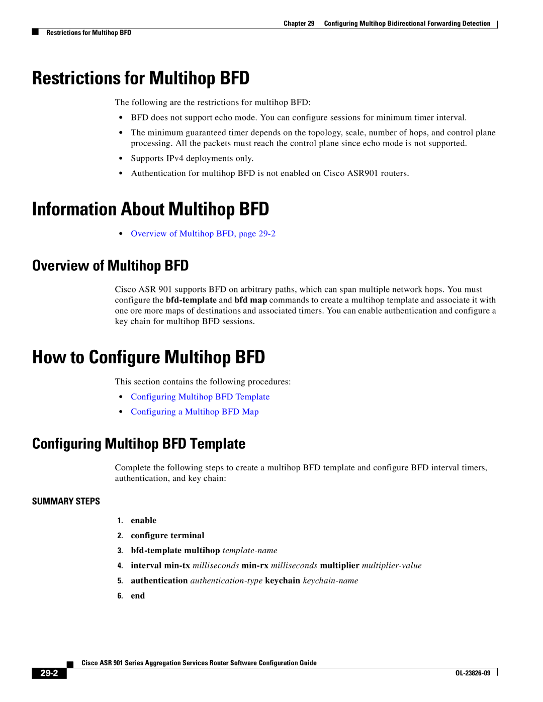 Cisco Systems A9014CFD manual Restrictions for Multihop BFD, Information About Multihop BFD, How to Configure Multihop BFD 