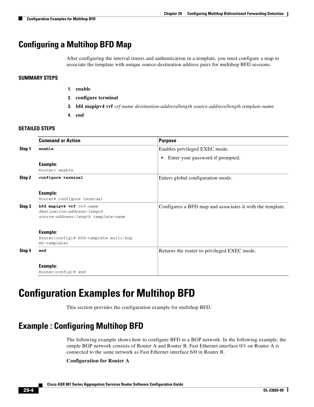 Cisco Systems A9014CFD Configuration Examples for Multihop BFD, Configuring a Multihop BFD Map, Configuration for Router a 