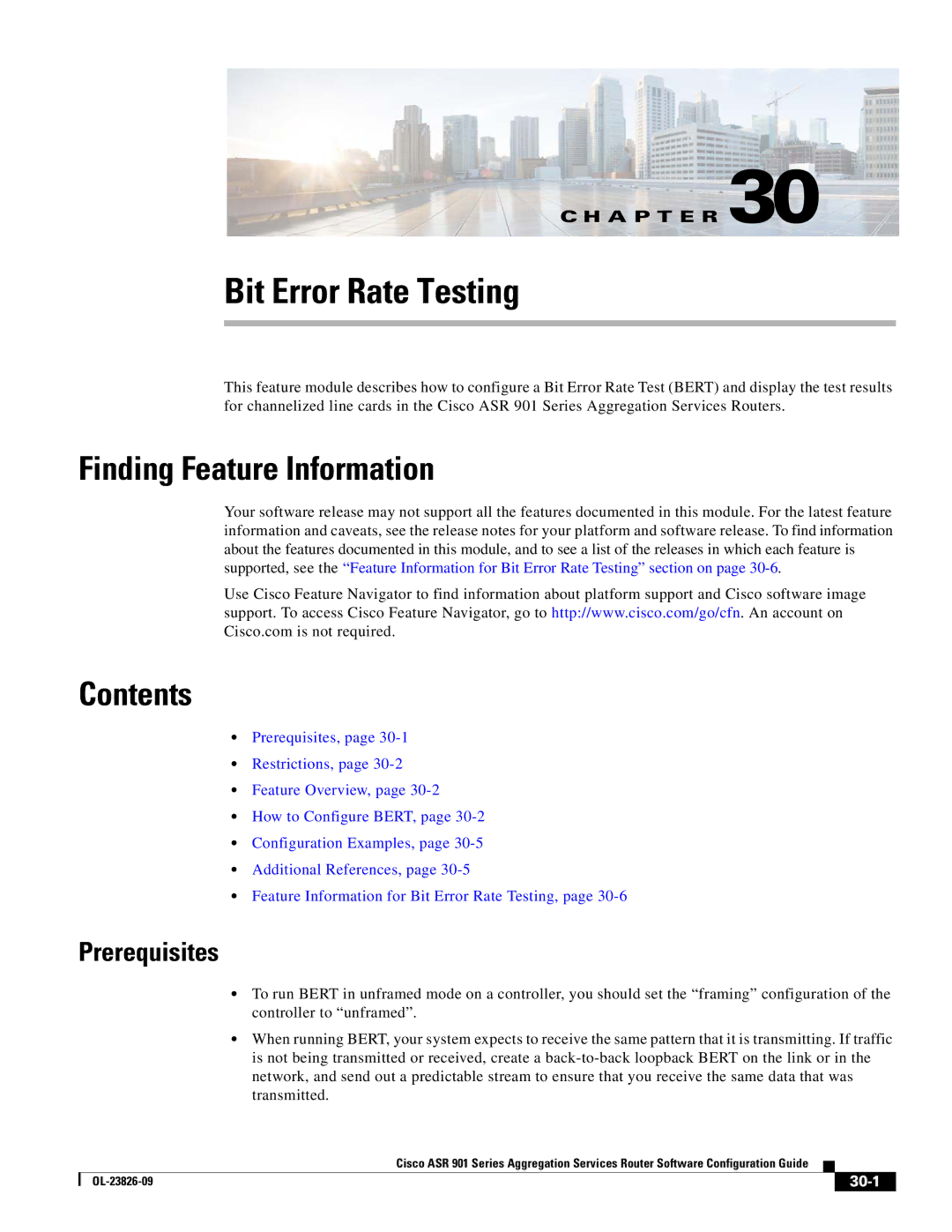 Cisco Systems A9014CFD manual Bit Error Rate Testing, Prerequisites, 30-1 