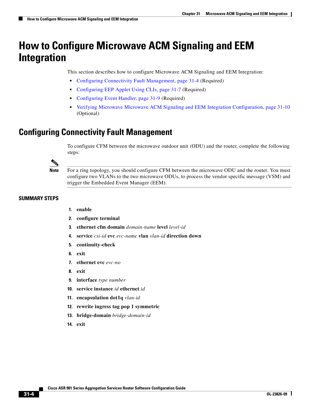 Cisco Systems A9014CFD manual Configuring Connectivity Fault Management, Bridge-domainbridge-domain-id, 31-4 