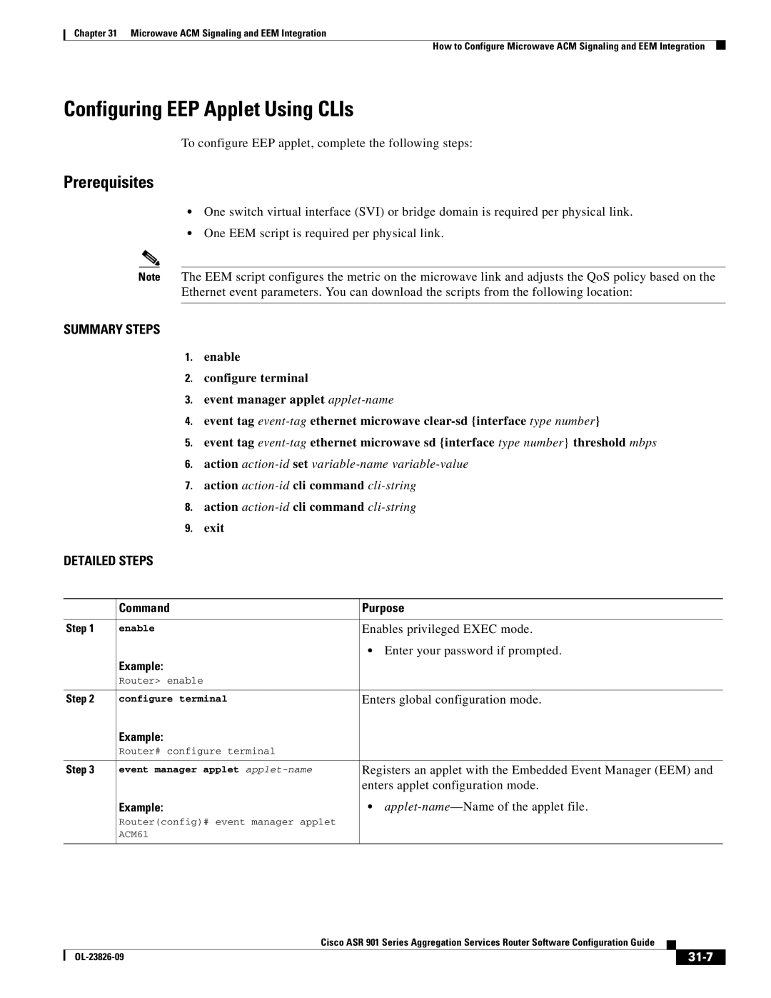 Cisco Systems A9014CFD manual Configuring EEP Applet Using CLIs, 31-7 