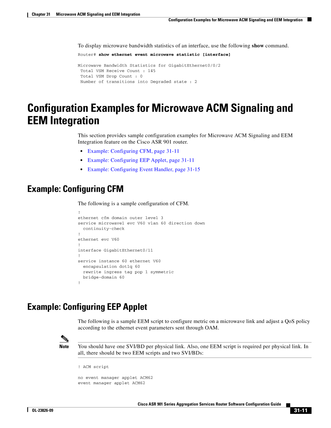 Cisco Systems A9014CFD Example Configuring CFM, Example Configuring EEP Applet, Following is a sample configuration of CFM 