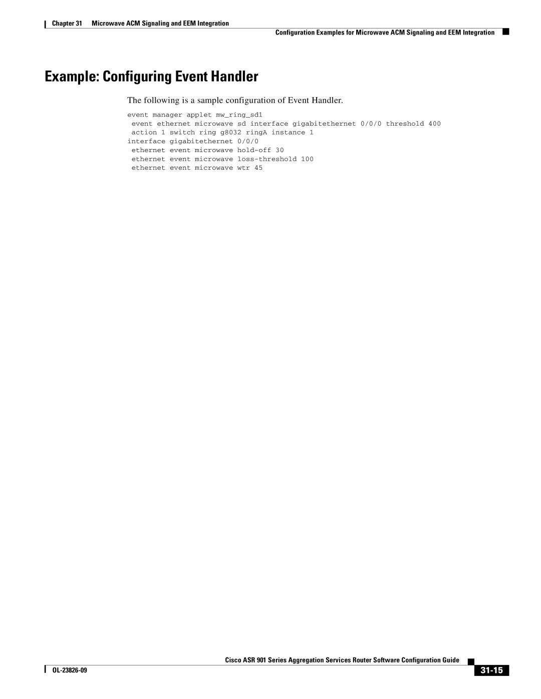 Cisco Systems A9014CFD Example Configuring Event Handler, Following is a sample configuration of Event Handler, 31-15 