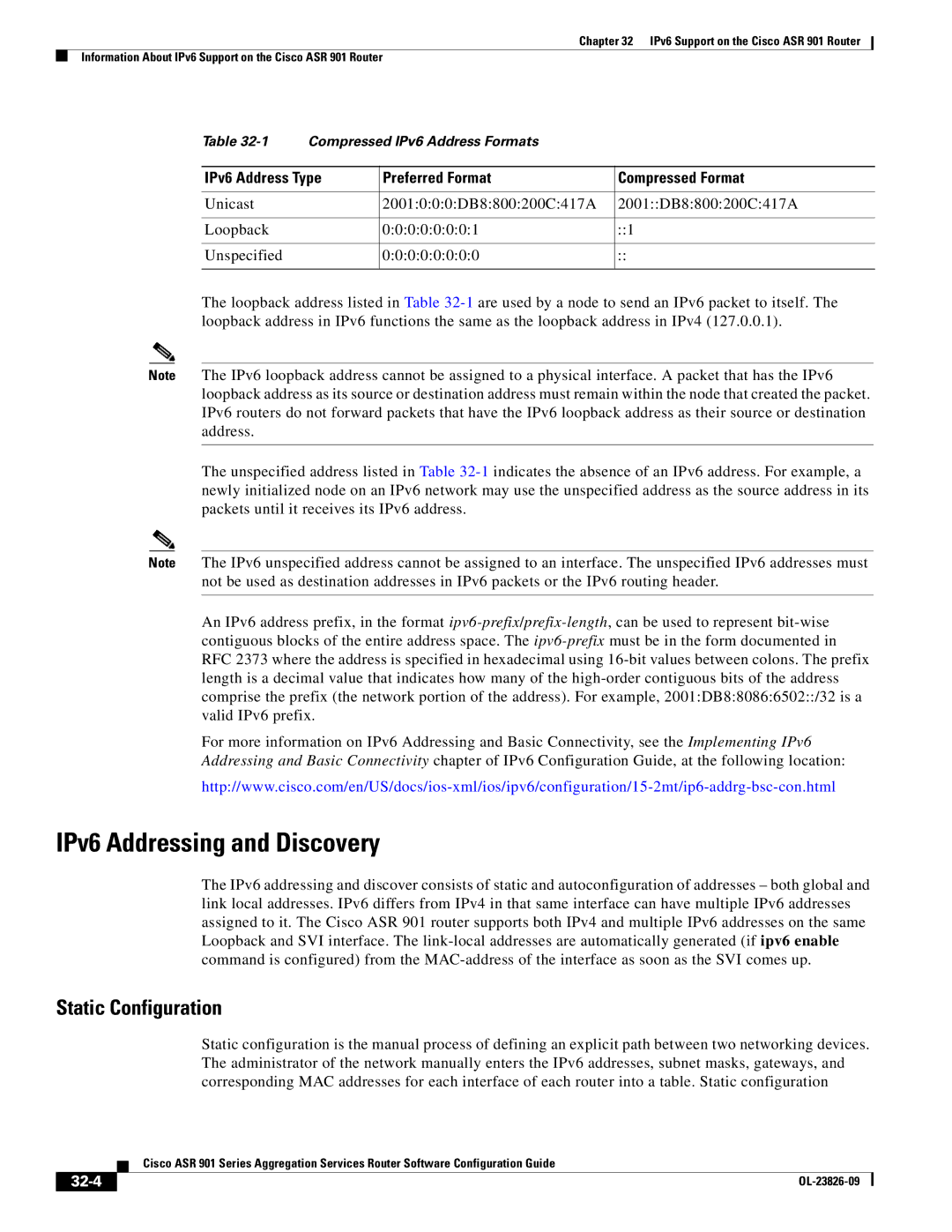 Cisco Systems A9014CFD manual IPv6 Addressing and Discovery, Static Configuration, 32-4 