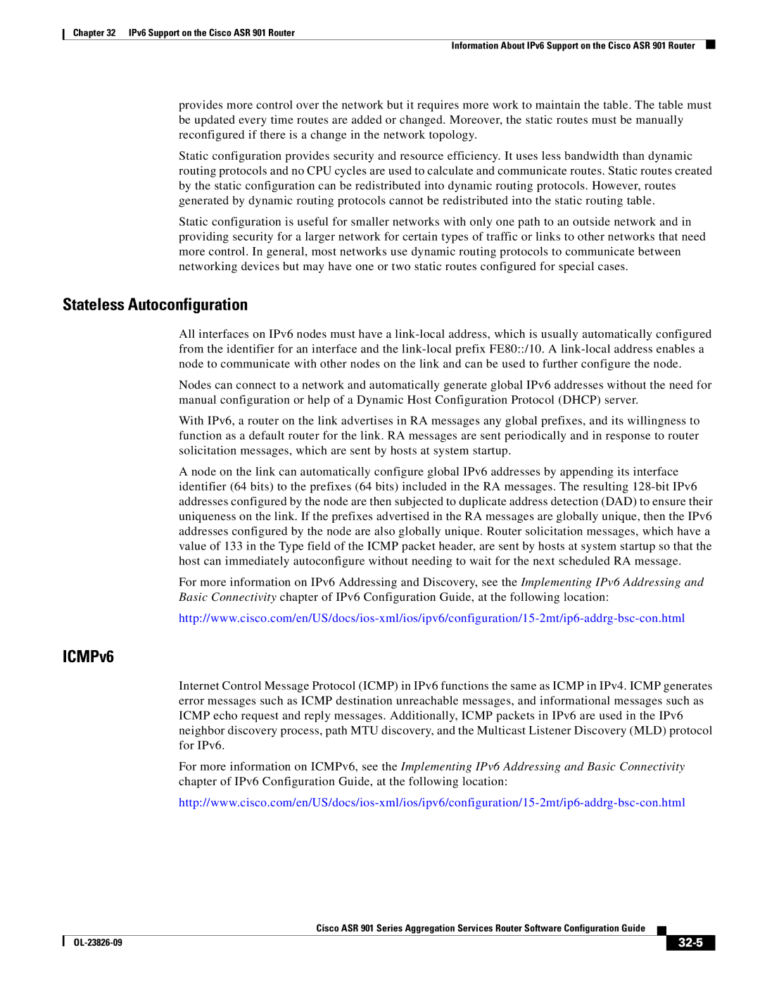 Cisco Systems A9014CFD manual Stateless Autoconfiguration, ICMPv6, 32-5 