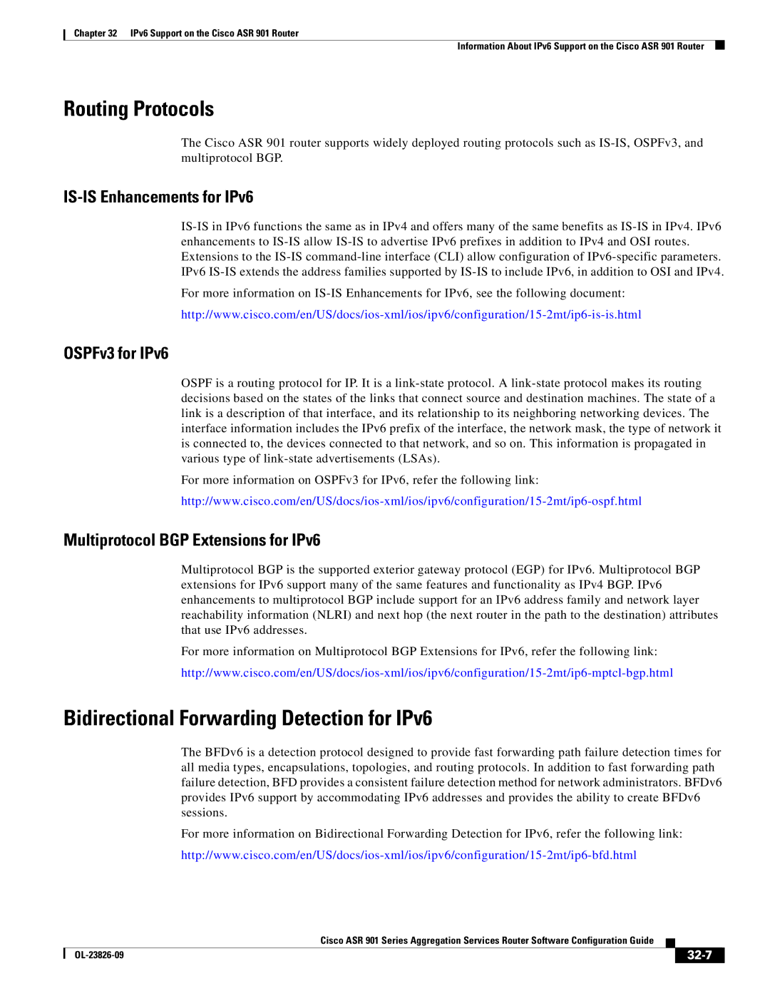 Cisco Systems A9014CFD manual Routing Protocols, Bidirectional Forwarding Detection for IPv6, IS-IS Enhancements for IPv6 