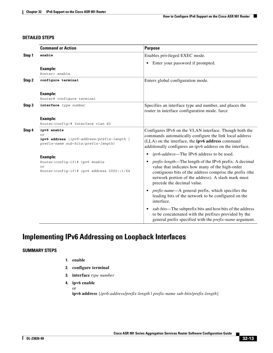 Cisco Systems A9014CFD manual Implementing IPv6 Addressing on Loopback Interfaces, 32-13 