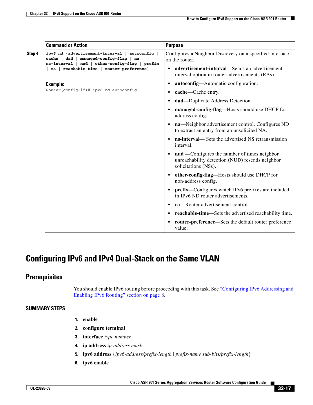 Cisco Systems A9014CFD manual Configuring IPv6 and IPv4 Dual-Stack on the Same Vlan, 32-17 