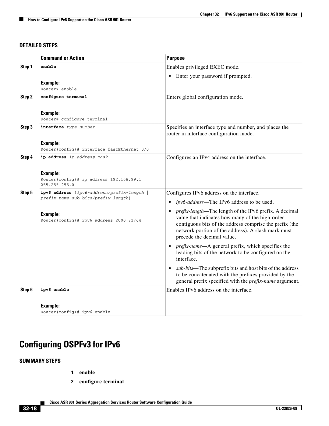 Cisco Systems A9014CFD manual Configuring OSPFv3 for IPv6, Configures an IPv4 address on the interface, 32-18 