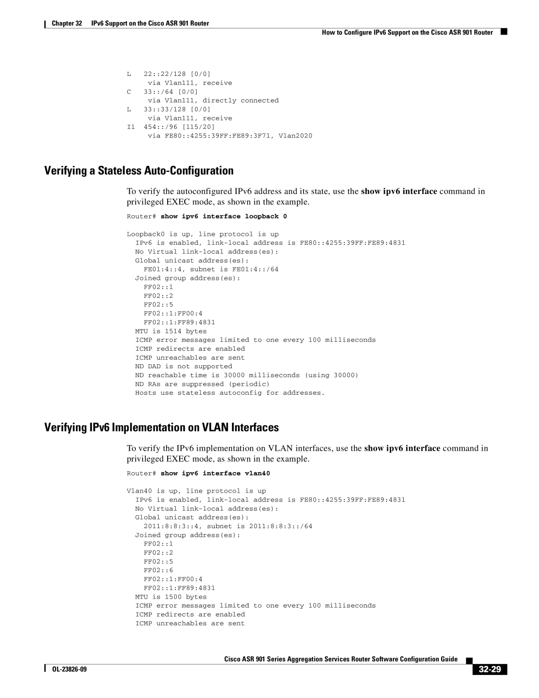 Cisco Systems A9014CFD Verifying a Stateless Auto-Configuration, Verifying IPv6 Implementation on Vlan Interfaces, 32-29 