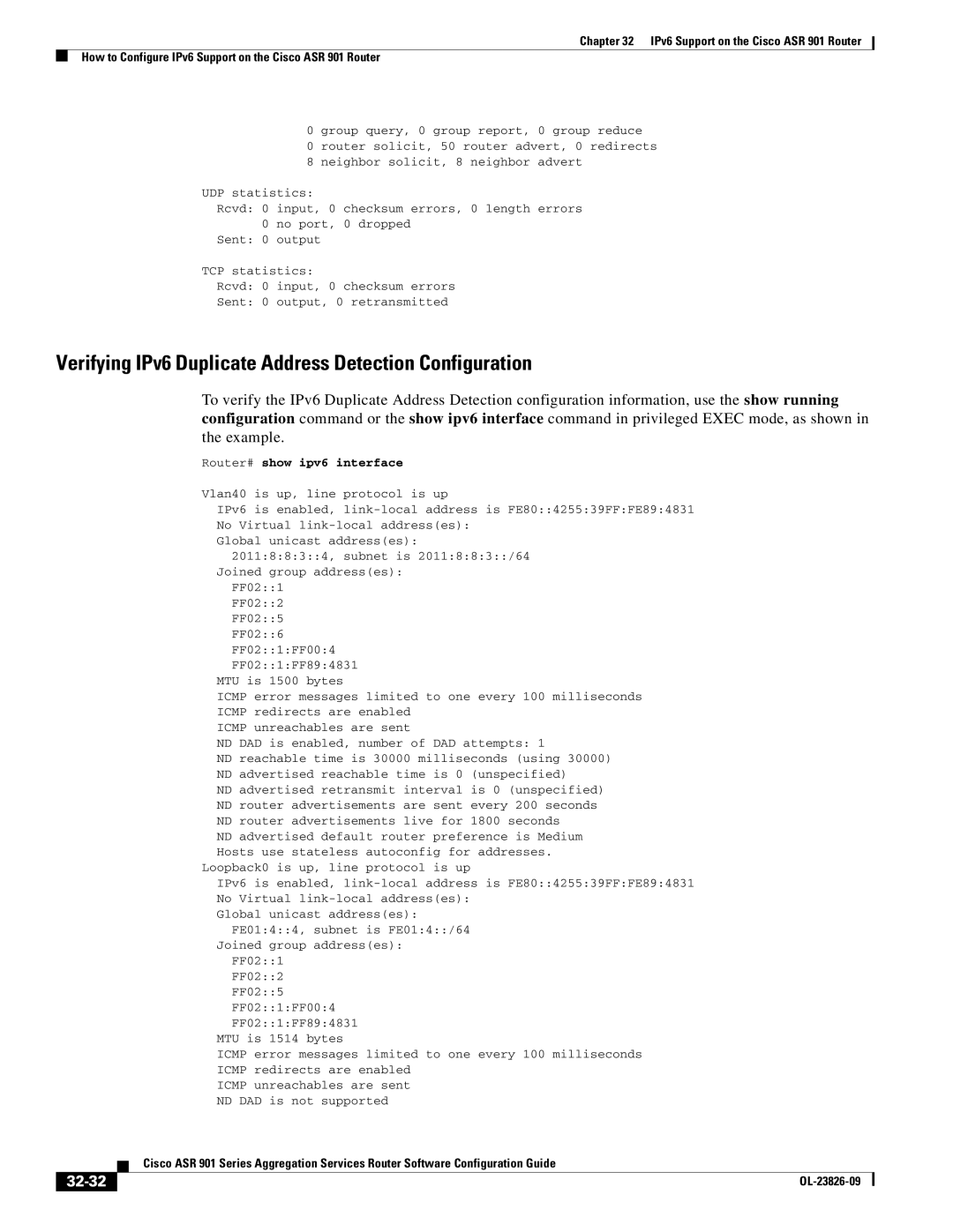 Cisco Systems A9014CFD manual Verifying IPv6 Duplicate Address Detection Configuration, 32-32 