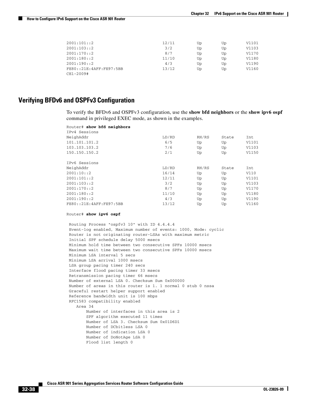 Cisco Systems A9014CFD manual Verifying BFDv6 and OSPFv3 Configuration, 32-38 