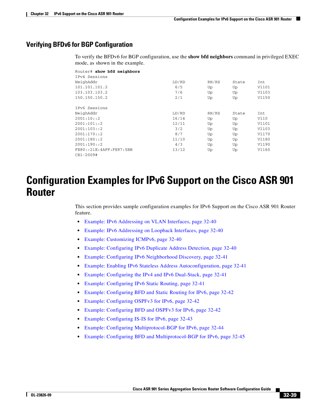 Cisco Systems A9014CFD manual Verifying BFDv6 for BGP Configuration, 32-39 