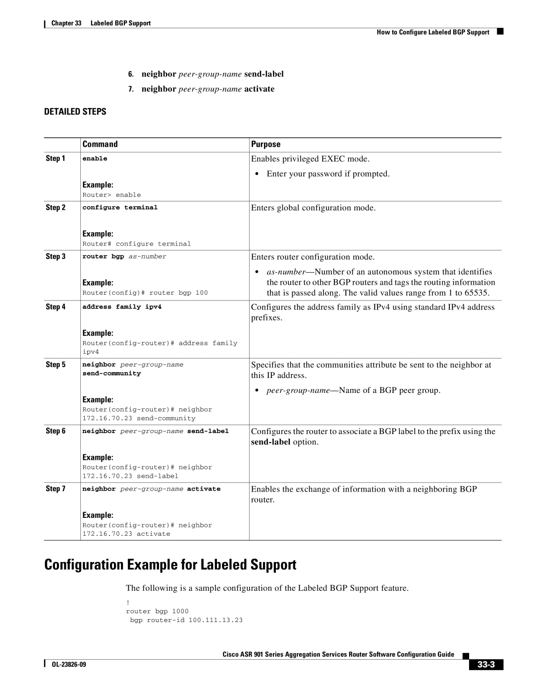 Cisco Systems A9014CFD manual Configuration Example for Labeled Support, Send-label option, 33-3 