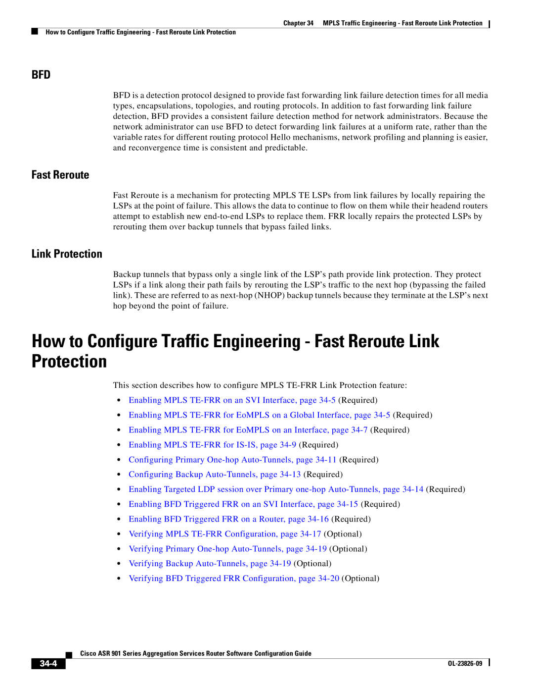 Cisco Systems A9014CFD manual Fast Reroute, Link Protection, 34-4 