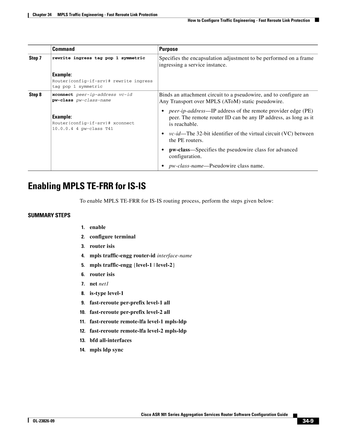 Cisco Systems A9014CFD manual Enabling Mpls TE-FRR for IS-IS, 34-9 