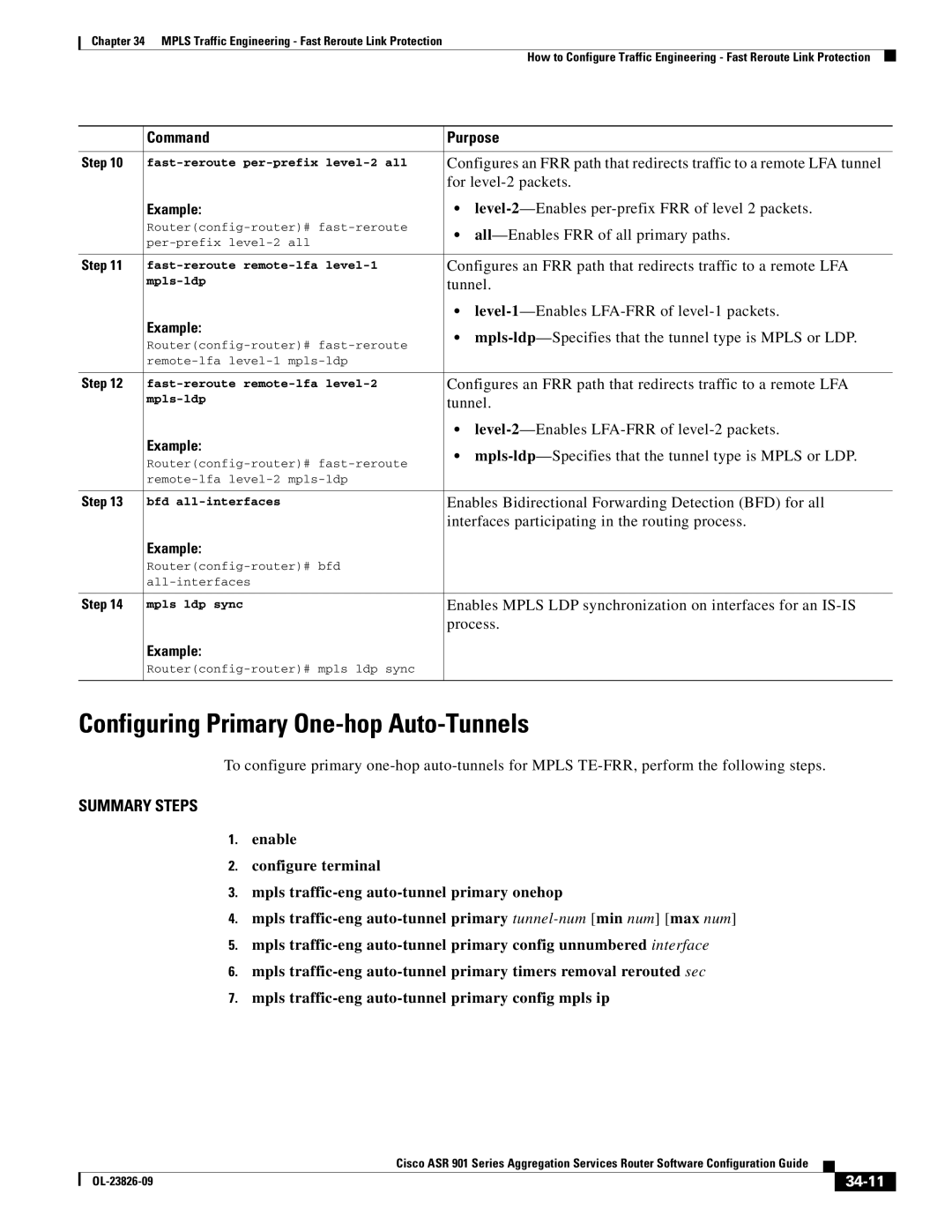 Cisco Systems A9014CFD manual Configuring Primary One-hop Auto-Tunnels, 34-11 