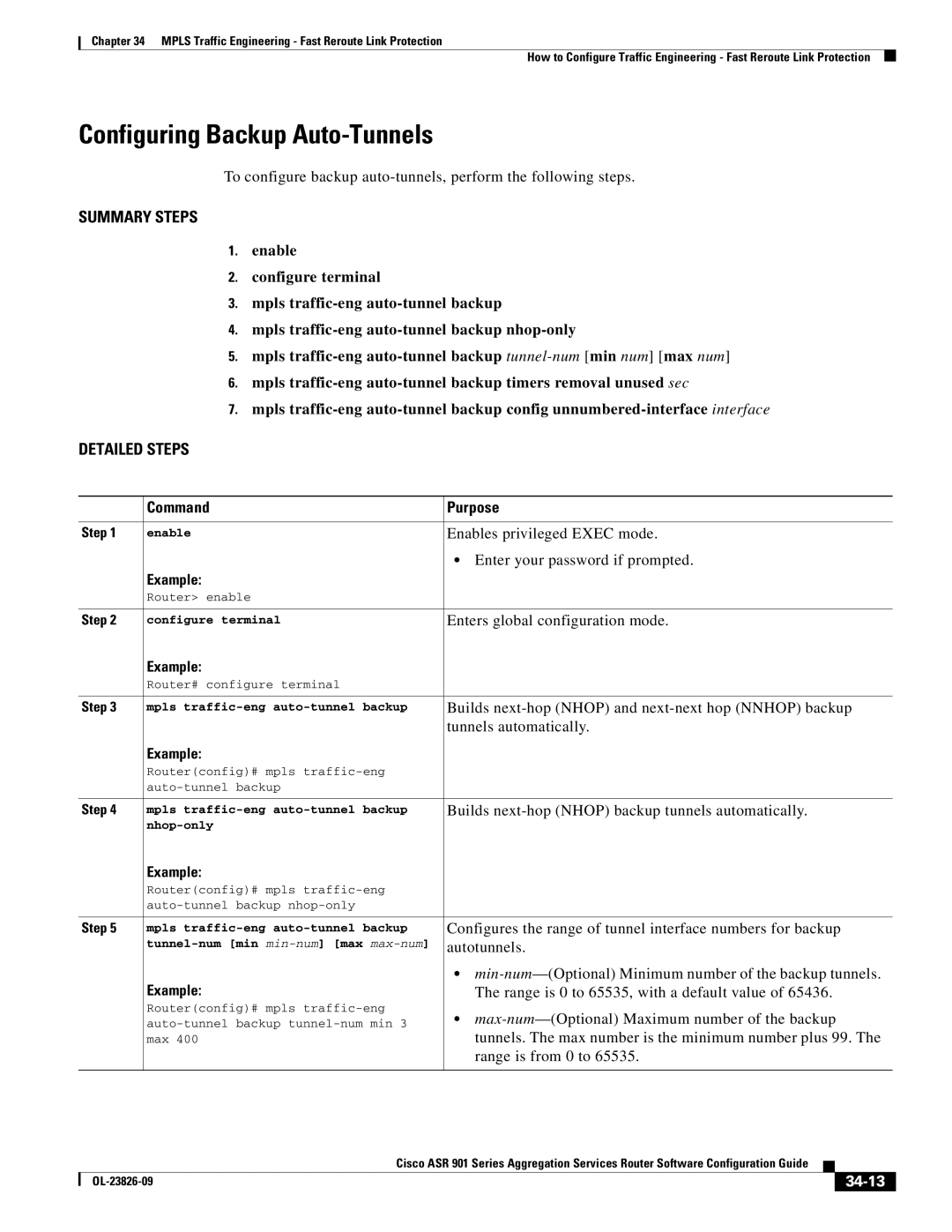 Cisco Systems A9014CFD manual Configuring Backup Auto-Tunnels, 34-13 