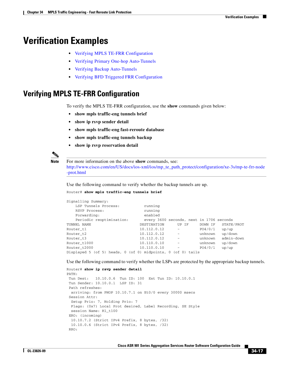 Cisco Systems A9014CFD manual Verification Examples, Verifying Mpls TE-FRR Configuration, 34-17 