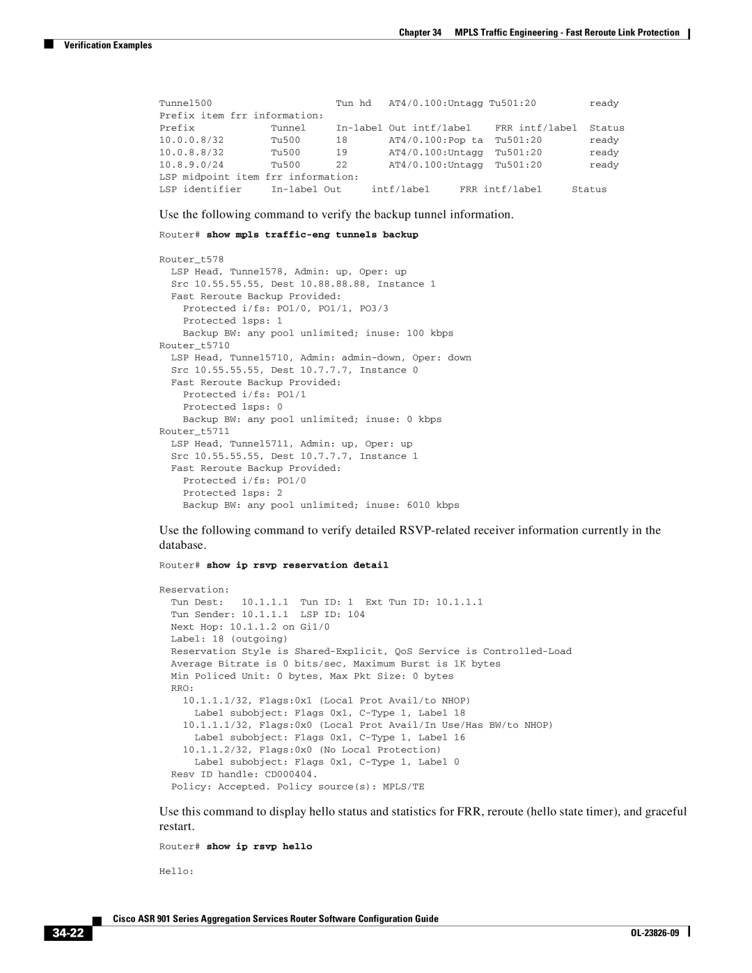 Cisco Systems A9014CFD manual 34-22, Router# show ip rsvp hello 