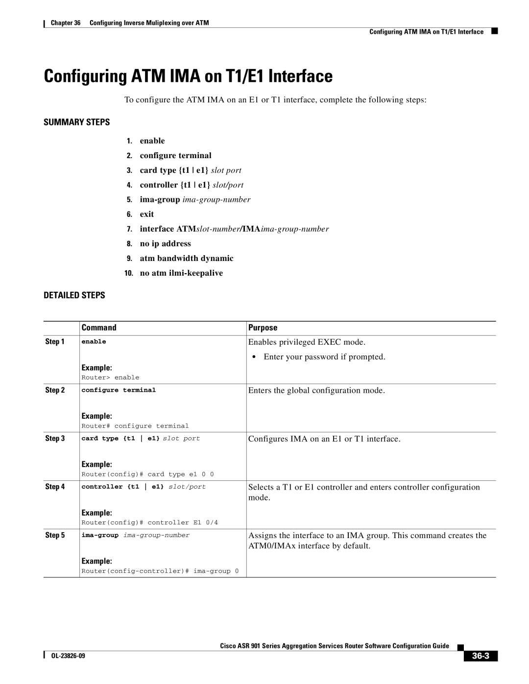 Cisco Systems A9014CFD manual Configuring ATM IMA on T1/E1 Interface, Ima-groupima-group-number, 36-3 