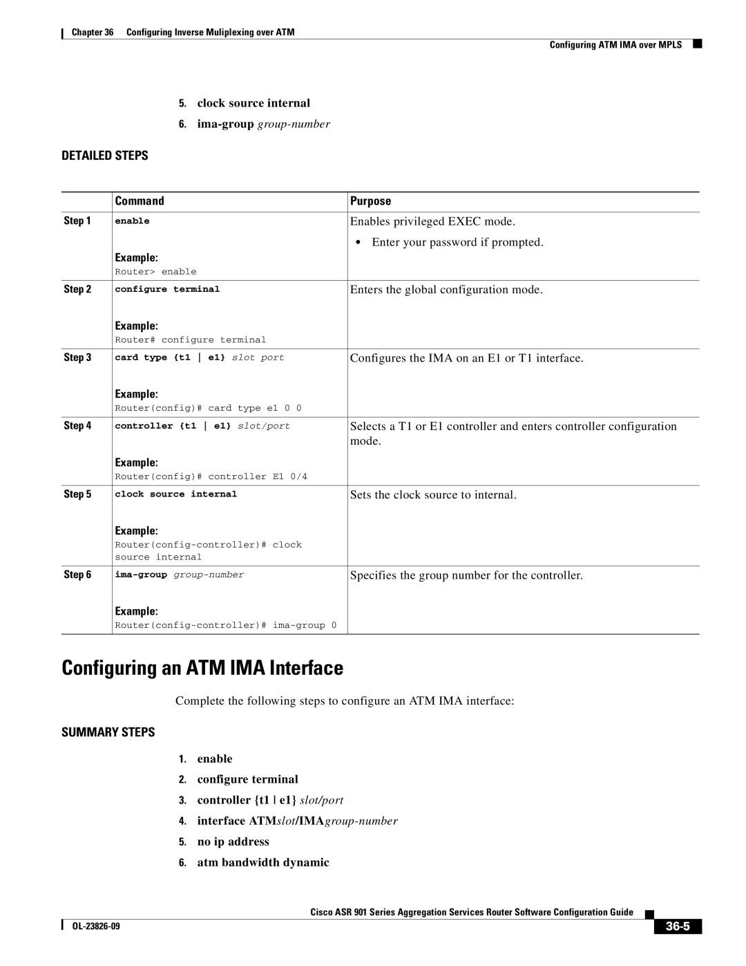 Cisco Systems A9014CFD manual Configuring an ATM IMA Interface, Clock source internal, Ima-groupgroup-number, 36-5 