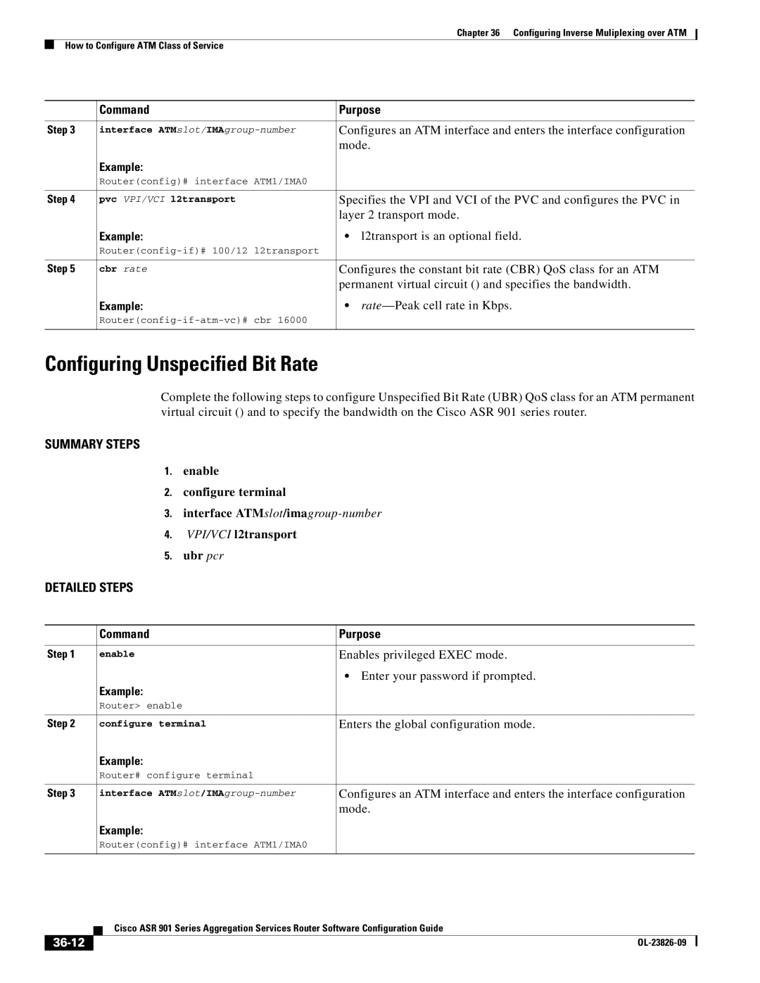 Cisco Systems A9014CFD manual Configuring Unspecified Bit Rate, Mode, 36-12 