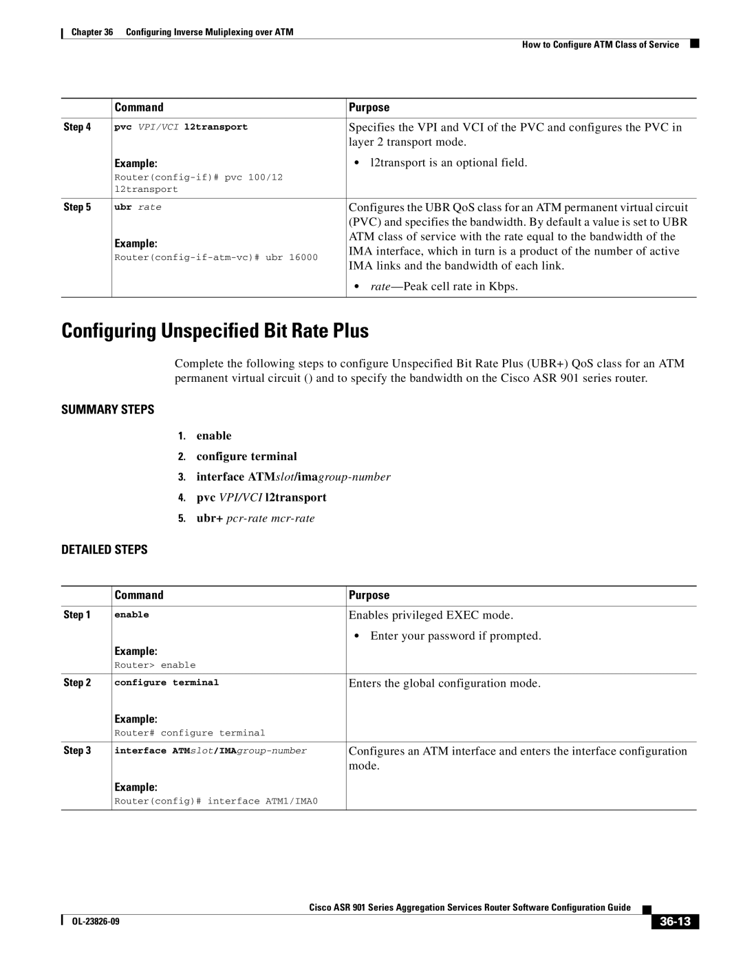 Cisco Systems A9014CFD Configuring Unspecified Bit Rate Plus, ATM class of service with the rate equal to the bandwidth 