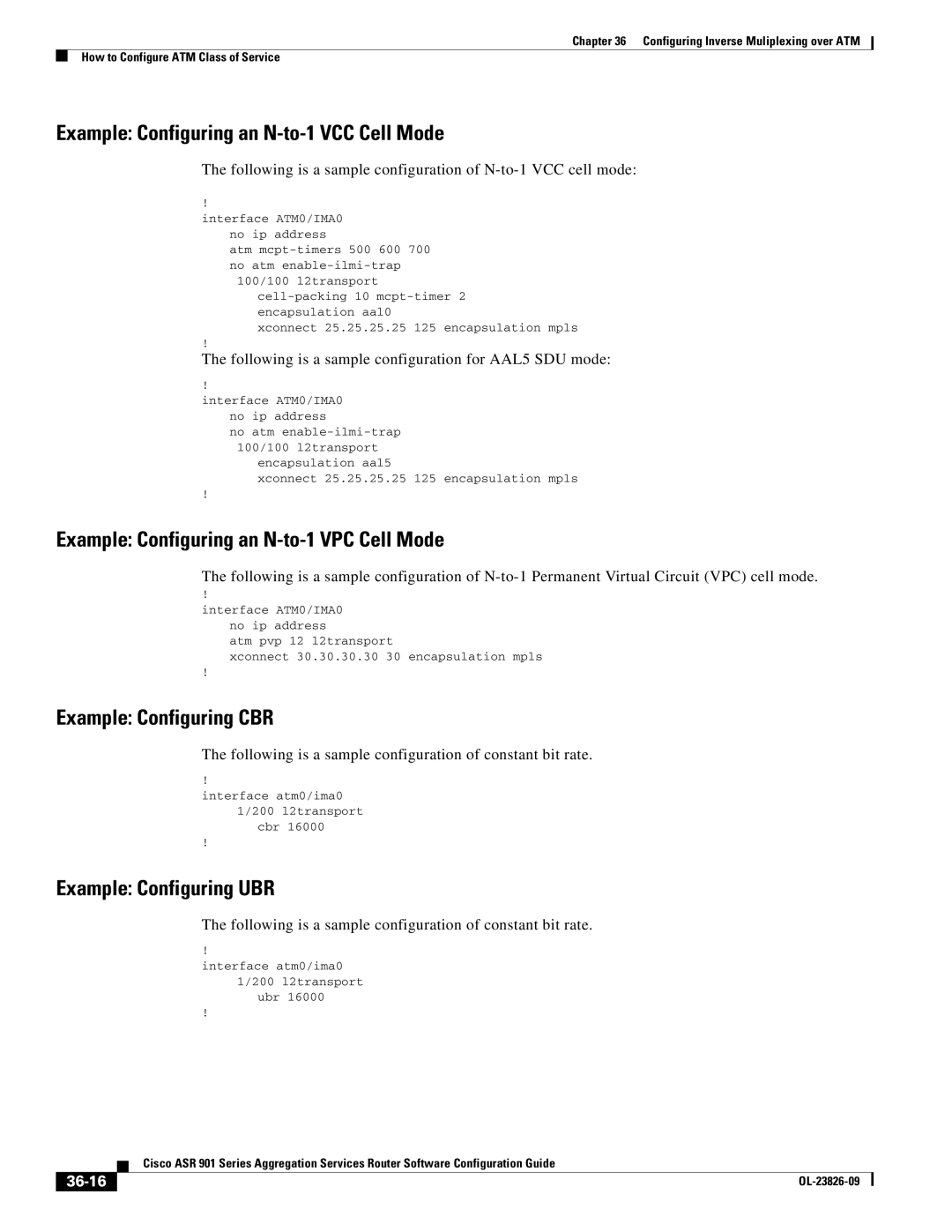 Cisco Systems A9014CFD Example Configuring an N-to-1 VCC Cell Mode, Example Configuring an N-to-1 VPC Cell Mode, 36-16 