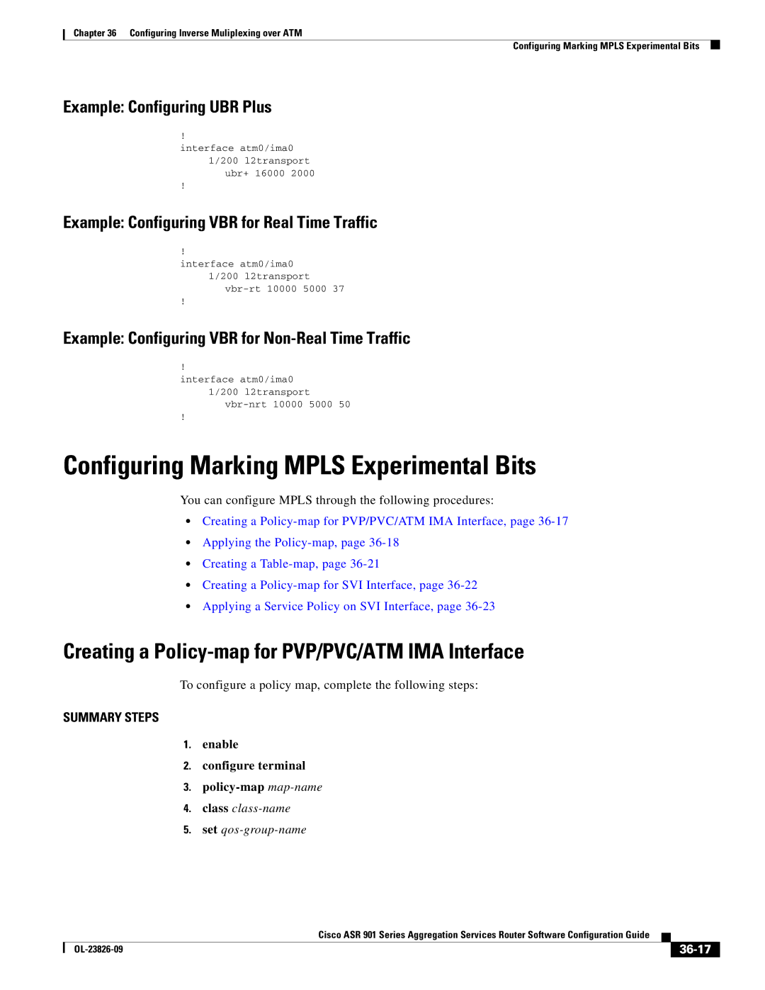 Cisco Systems A9014CFD Configuring Marking Mpls Experimental Bits, Creating a Policy-map for PVP/PVC/ATM IMA Interface 