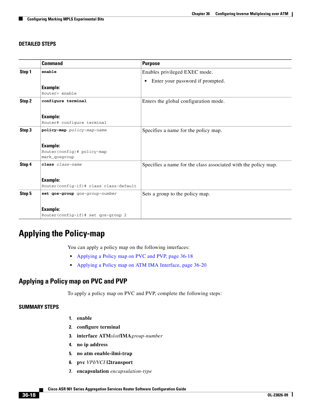 Cisco Systems A9014CFD manual Applying the Policy-map, Applying a Policy map on PVC and PVP, 36-18 