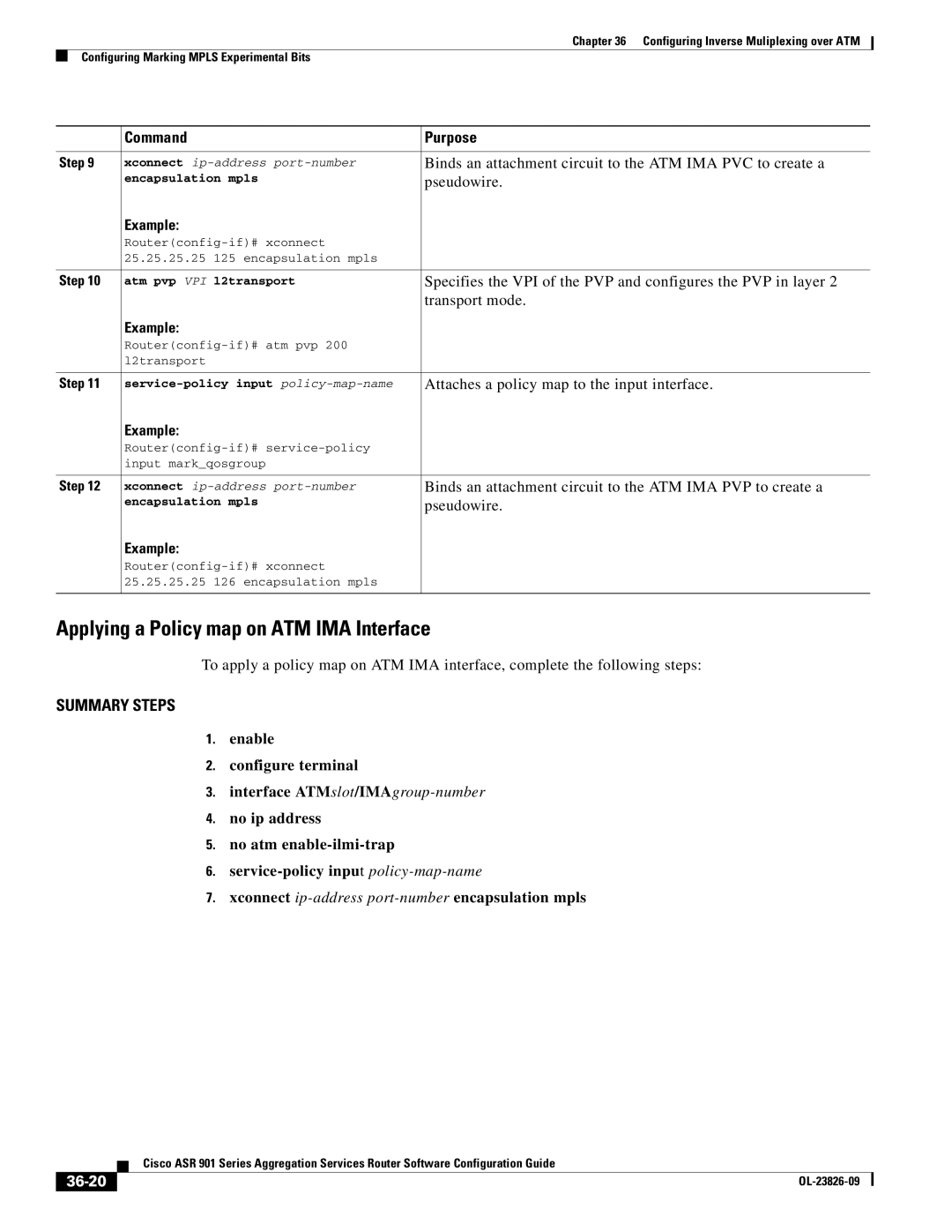 Cisco Systems A9014CFD manual Applying a Policy map on ATM IMA Interface, 36-20 