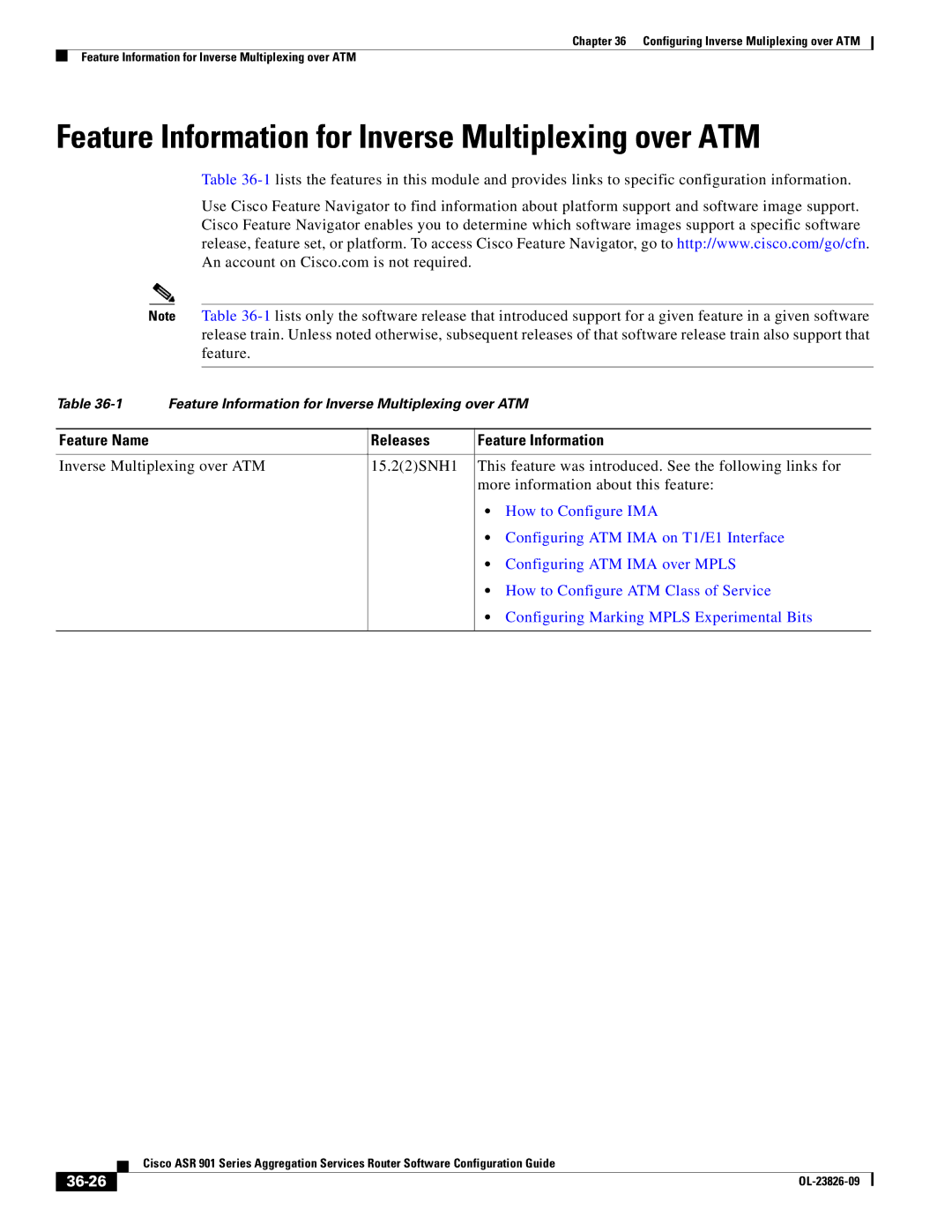 Cisco Systems A9014CFD manual Feature Information for Inverse Multiplexing over ATM, 36-26 