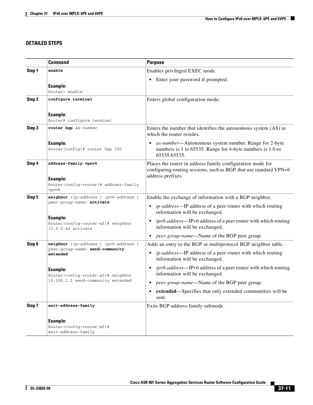 Cisco Systems A9014CFD manual Places the router in address family configuration mode for, Address prefixes, 37-11 