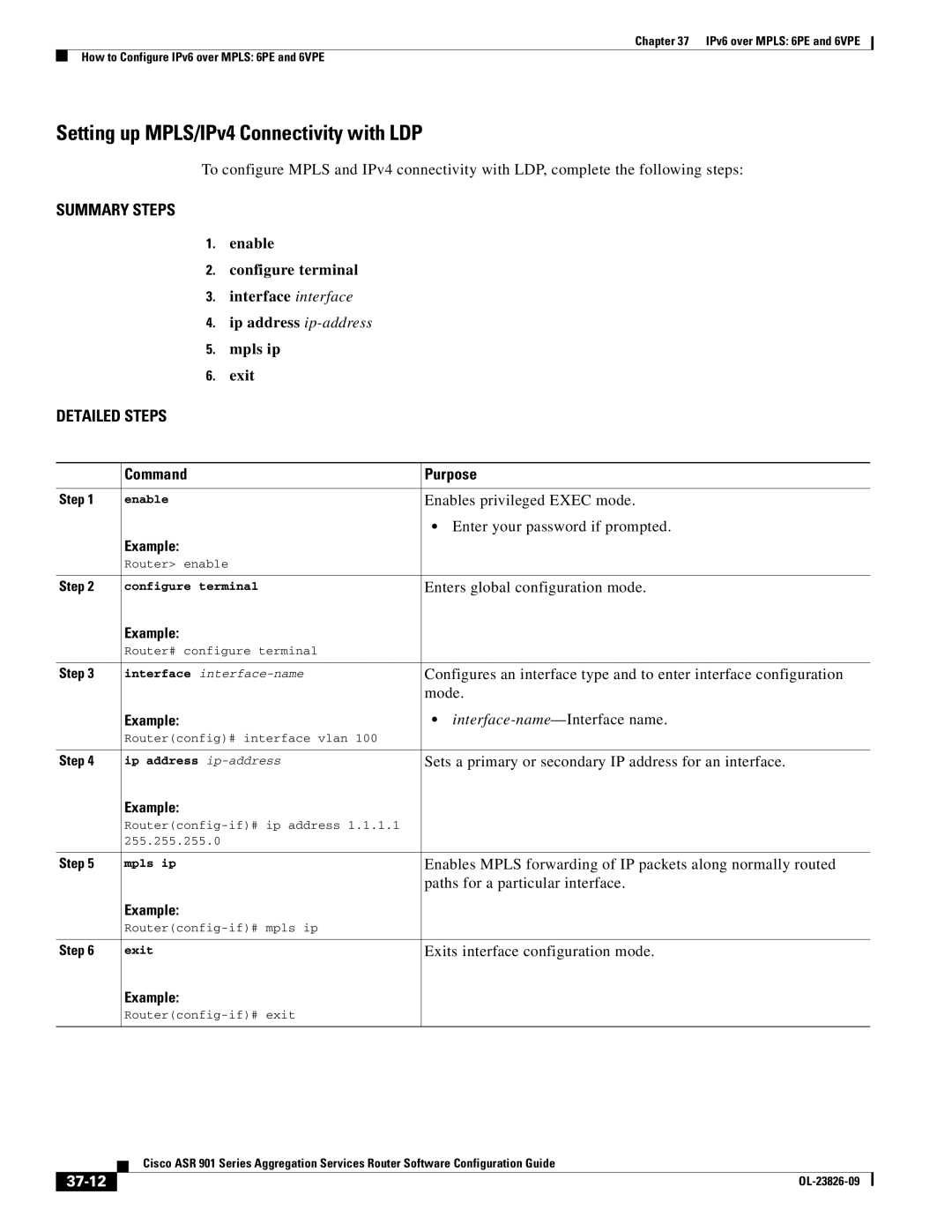 Cisco Systems A9014CFD manual Setting up MPLS/IPv4 Connectivity with LDP, 37-12 